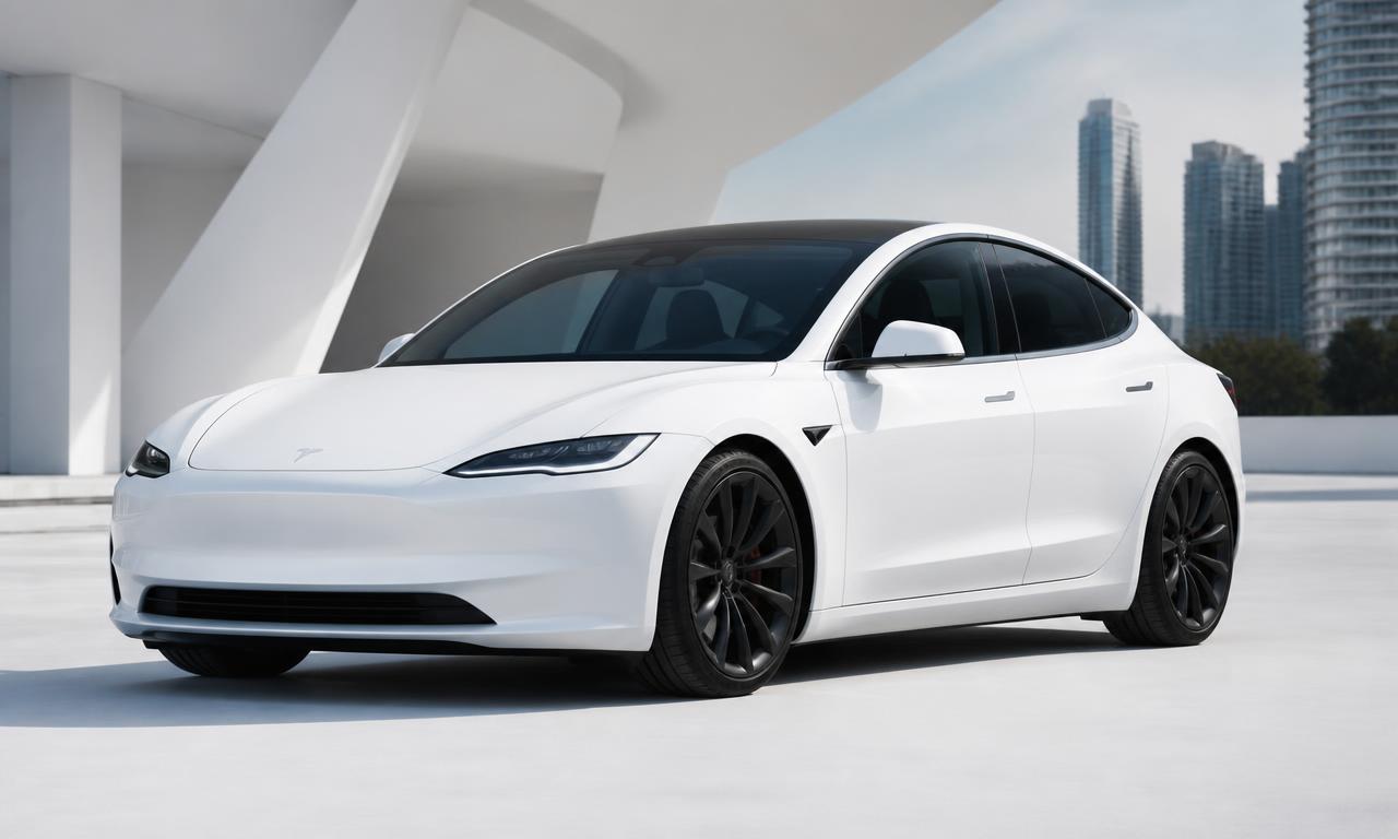 Tesla eléctrico en un entorno urbano moderno